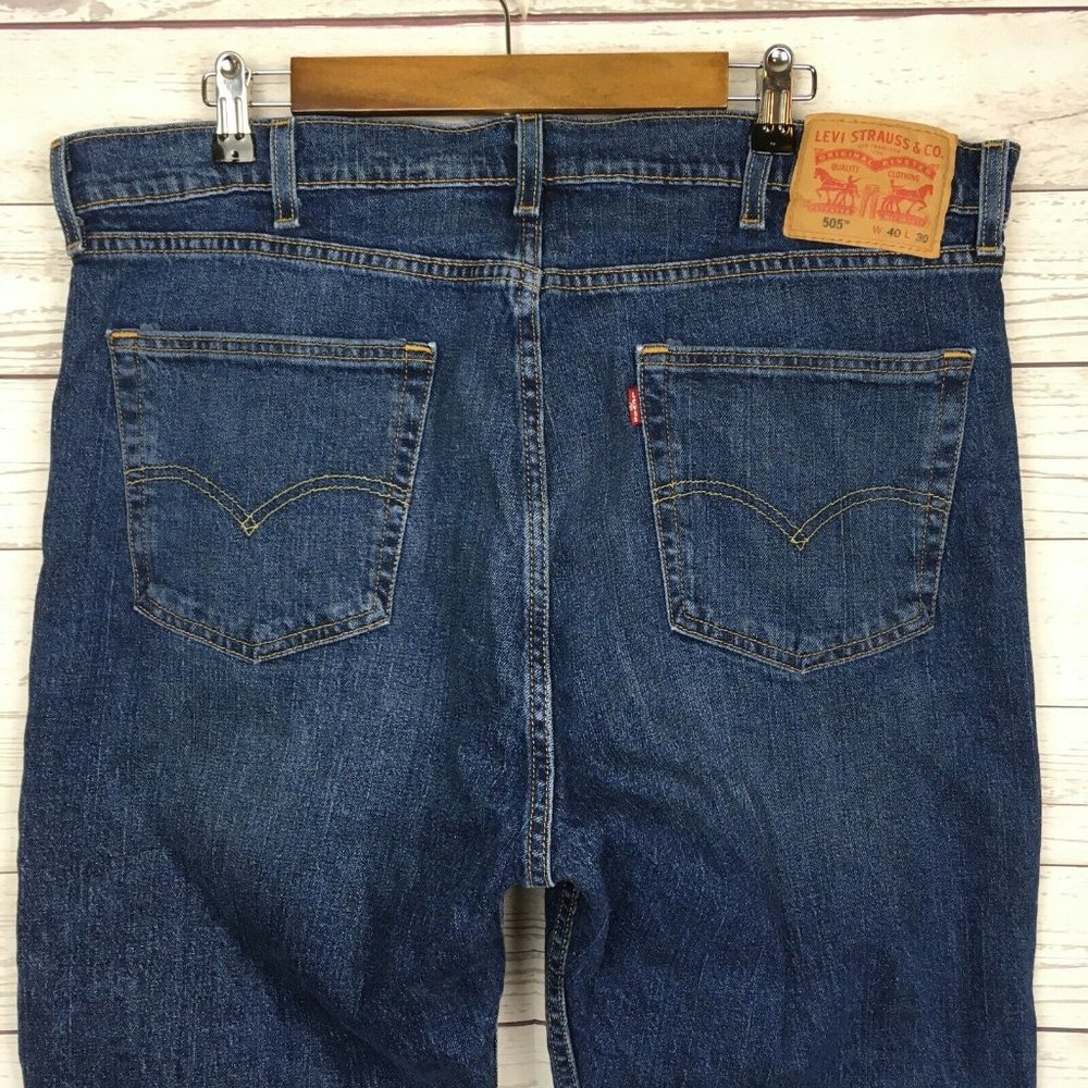 Levis 505 Mens Regular Fit Blue Jeans 40x30 Cotton Stretch‎ Blend Denim